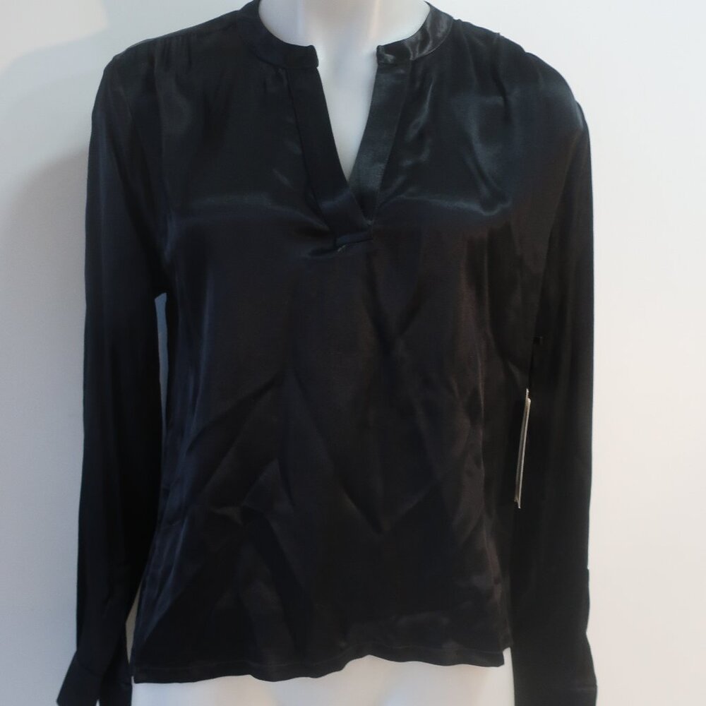 NWT Womens Nation LTD Black (Item-35) Ella Satin Cut Away Henley Satin Blouse XS - Picture 6 of 13